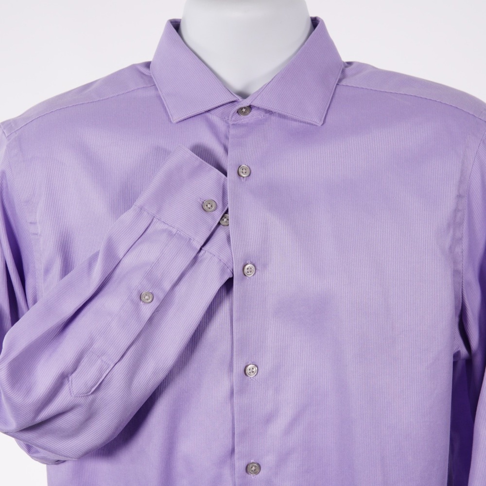 Calvin Klein Mens 16 32/33 80s Two Ply Cotton Purple Slim Fit Dress Shirt 12B40